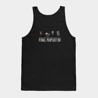 Clive, Torgal, Cid and Jill Logo Design | FFXVI Pixel Party Members | Final Fantasy 16 | Dark Colors Tank Top